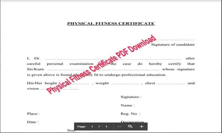 Physical Fitness Certificate pdf Download
