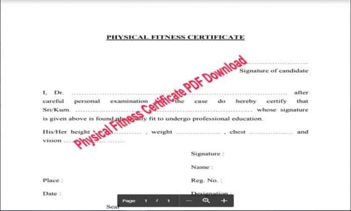 Physical Fitness Certificate pdf Download