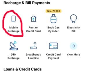 choose recharge option from paytm