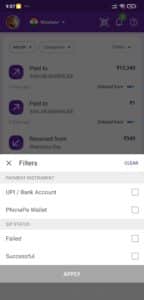 phonepe filtered transaction history